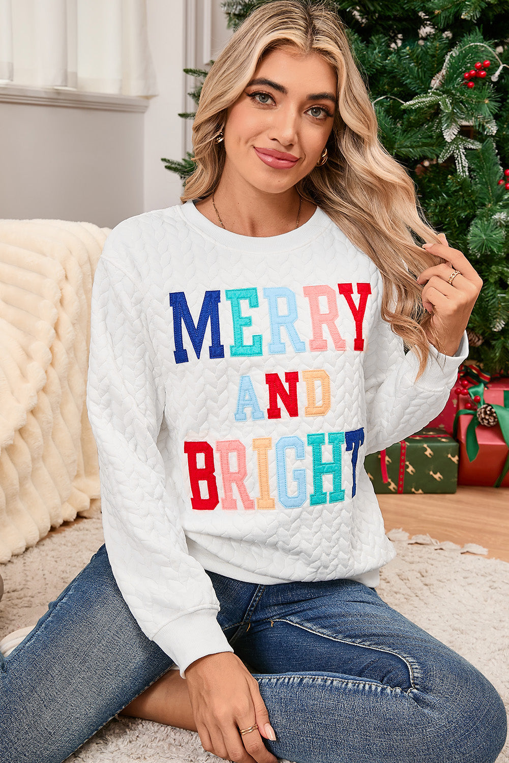 Merry and Bright Quilted Sweatshirt