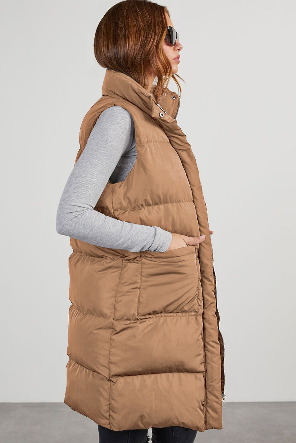 Pocketed Long Puffer Vest