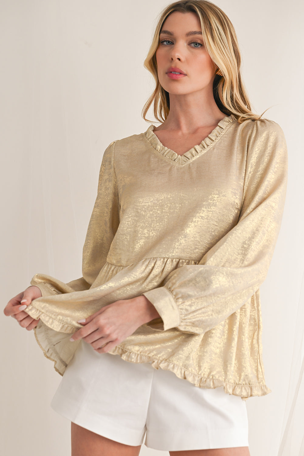 Metallic Velvet Babydoll Blouse