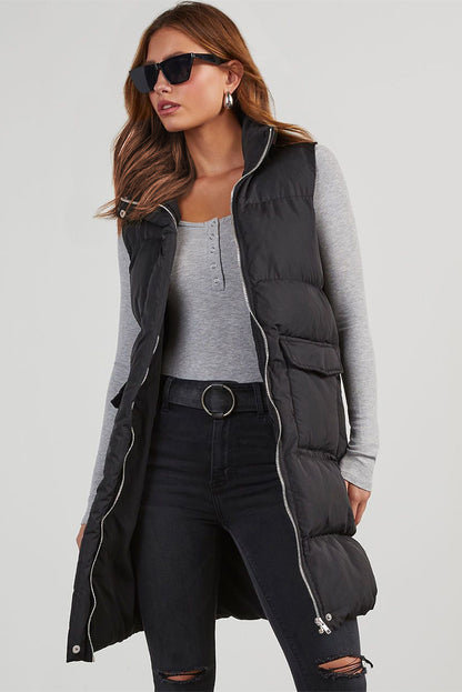 Pocketed Long Puffer Vest