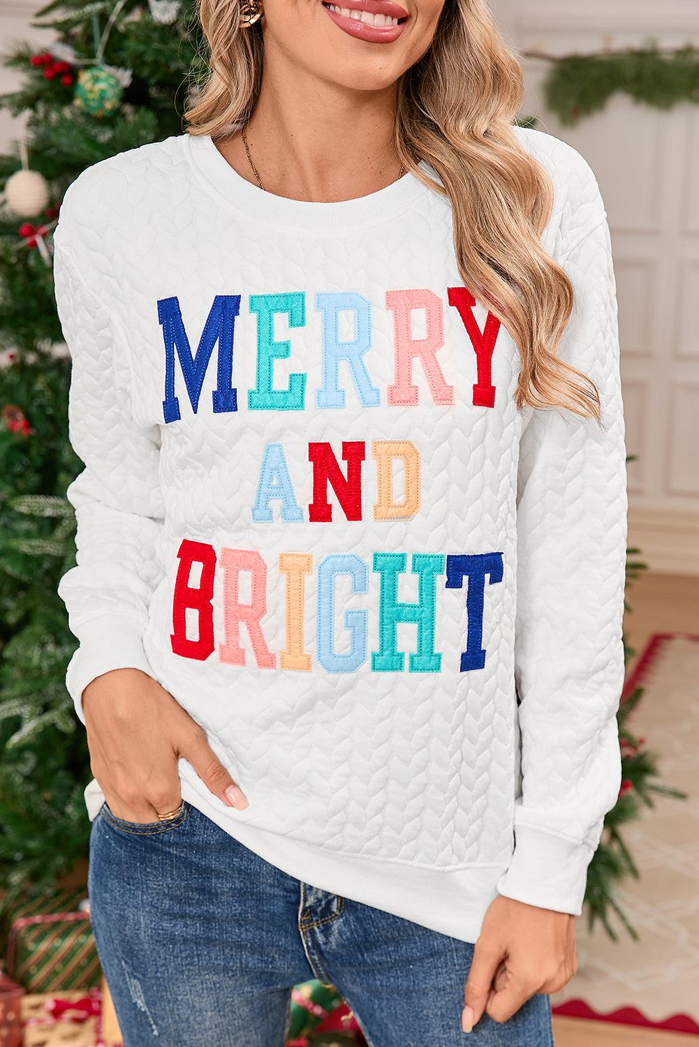 Merry and Bright Quilted Sweatshirt