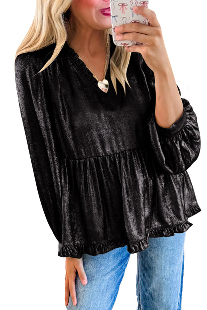 Metallic Velvet Babydoll Blouse