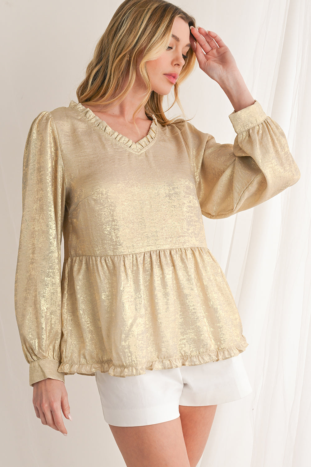 Metallic Velvet Babydoll Blouse