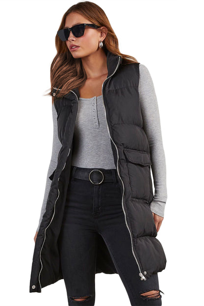 Pocketed Long Puffer Vest