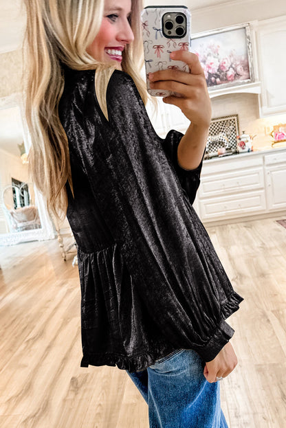 Metallic Velvet Babydoll Blouse