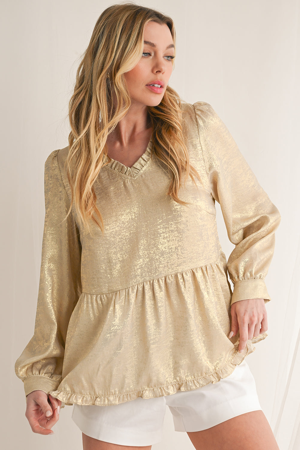 Metallic Velvet Babydoll Blouse