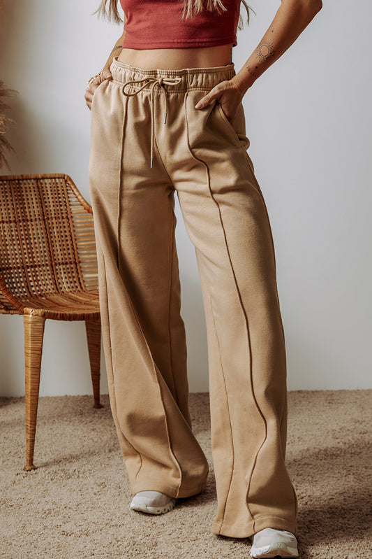 Khaki Drawstring High Waist Pants