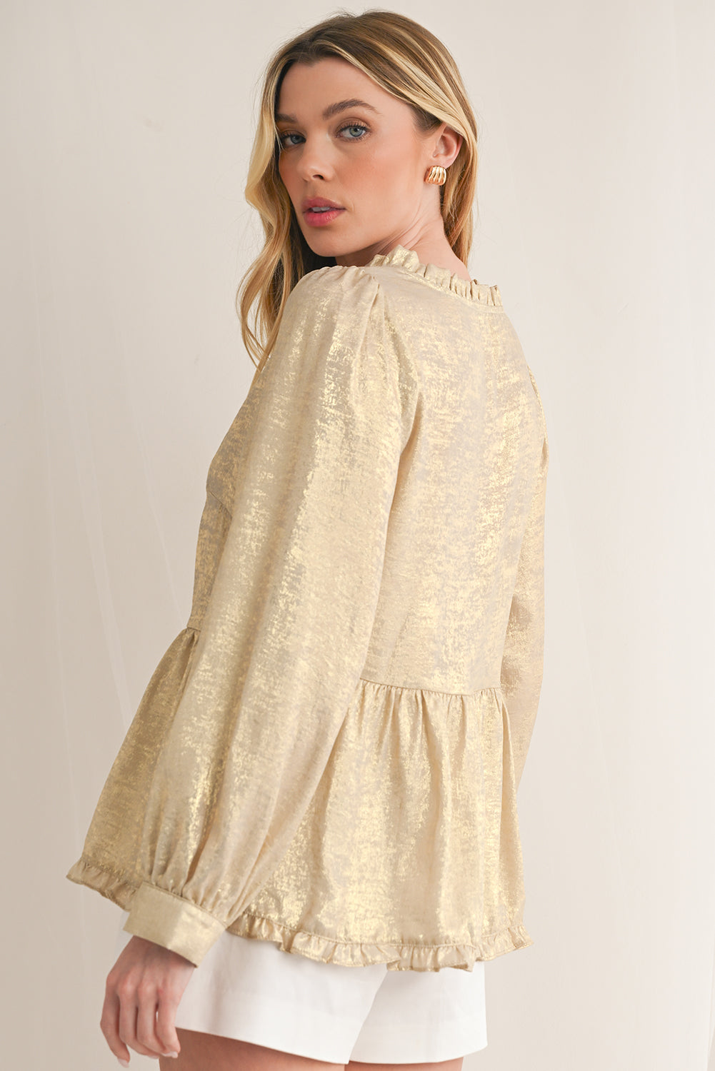 Metallic Velvet Babydoll Blouse