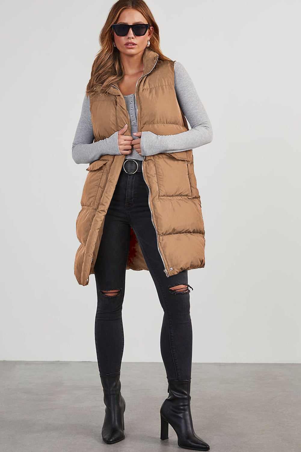 Pocketed Long Puffer Vest